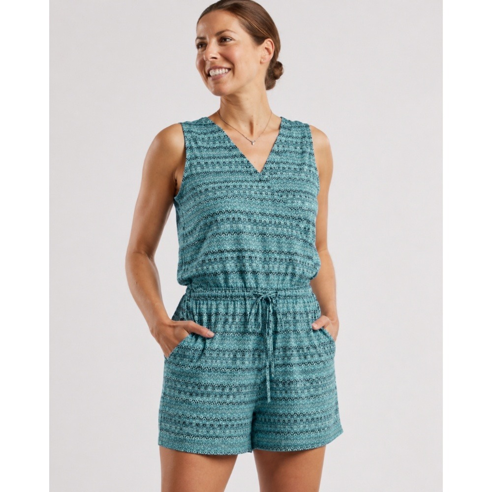 Toad & Co Liv Romper XL Blue Green Geometric‎ Print